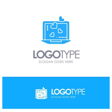 Laptop, Love, Heart, Wedding Blue Solid Logo tagl için yer ile