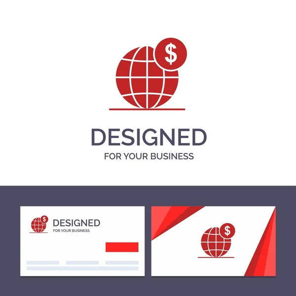 Tarjeta de visita creativa y plantilla de logotipo Dólar, Global, Negocios — Vector de stock