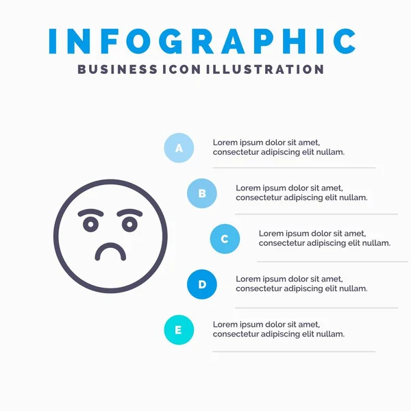 Emojis, Emotion, Feeling, Sad Line icon with 5 steps presentatio