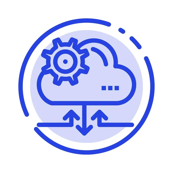 Cloud, Setting, Gear, Arrow Blue Dotted Line Line Icon — Stock Vector
