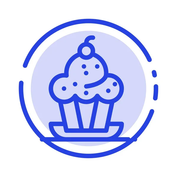 Gâteau, Dessert, Muffin, Doux, Action de grâces Ligne bleue pointillée — Image vectorielle