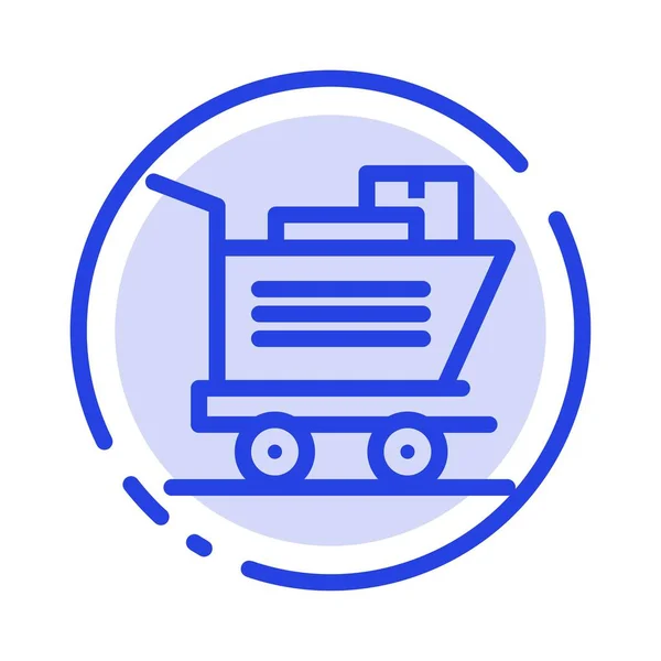 Winkelwagen, winkelen, mand blauw pictogram met stippellijn lijn — Stockvector