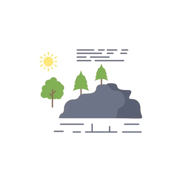 Colline, paysage, nature, montagne, pluie Flat Color Icon Vector — Image vectorielle