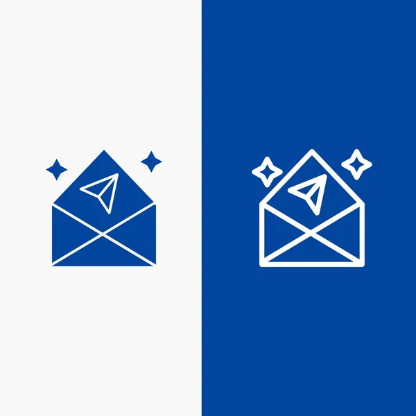 Flecha, Chat, Correo, Línea Abierta y Glifo Sólido icono Azul bandera Li — Vector de stock