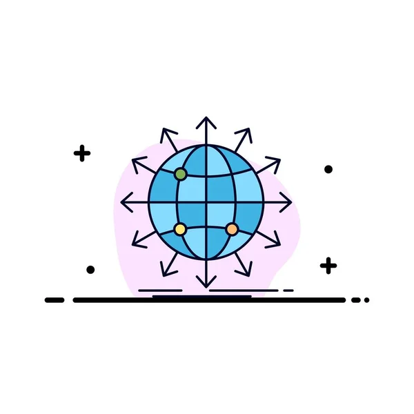 Globe, réseau, flèche, nouvelles, dans le monde entier Flat Color Icon Vector — Image vectorielle