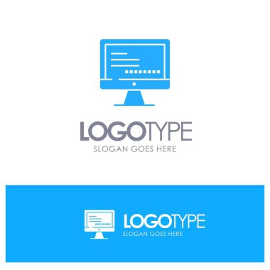 Bilgisayar, Monitör, Metin, Eğitim Mavi Logo vektörü