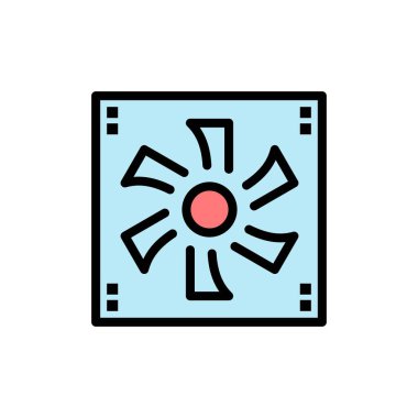 Soğutucu fan, bilgisayar, soğutucu, cihaz, fan düz renk simgesi. Vektör