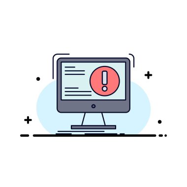 Uyarı, antivirüs, saldırı, bilgisayar, virüs düz renk simge vektör