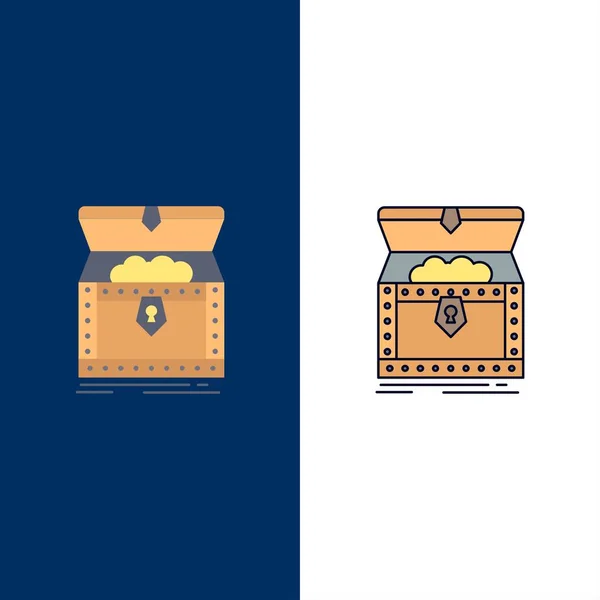 Caja, cofre, oro, recompensa, tesoro Color plano Icono Vector — Archivo Imágenes Vectoriales