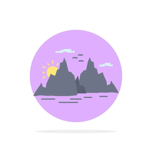 Montagne, colline, paysage, nature, soleil Flat Color Icon Vector — Image vectorielle