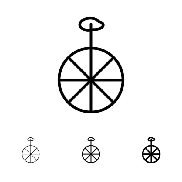 Wiel, Cyclus, Circus Bold en dunne zwarte lijn pictogram set — Stockvector