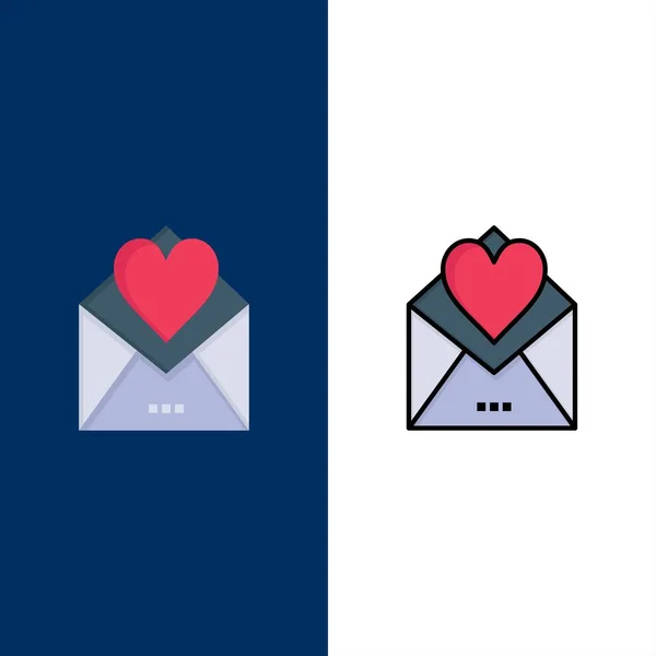 Carta, Correo, Tarjeta, Carta de Amor, Iconos de Amor. Lleno plano y de línea — Vector de stock