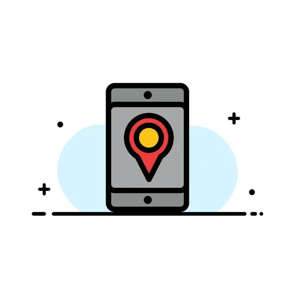Celular, Celular, Mapa, Localização Business Flat Line Filled Icon Vect —  Vetores de Stock