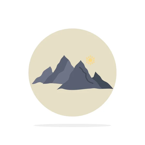 Montanha, paisagem, colina, natureza, sol Flat Color Icon Vector —  Vetores de Stock