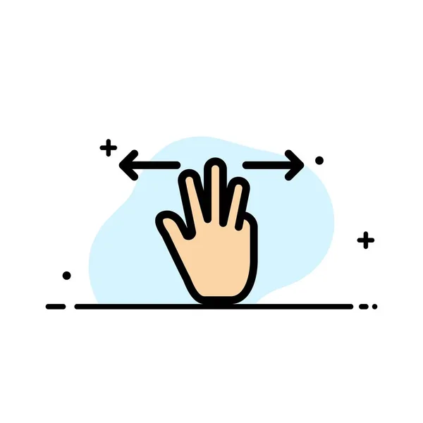 Gestes, main, mobile, ligne plate d'affaires à trois doigts remplie — Image vectorielle