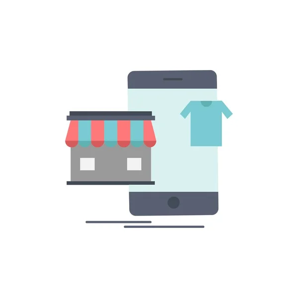 Shopping, kläder, köpa, online, butik flat färg Icon Vector — Stock vektor