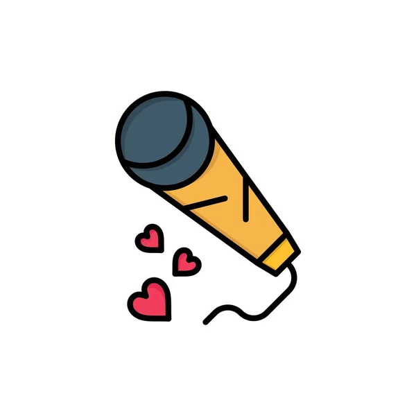Mic, Hearts, Love, Loving, Wedding  Flat Color Icon. Vector icon — Stock Vector