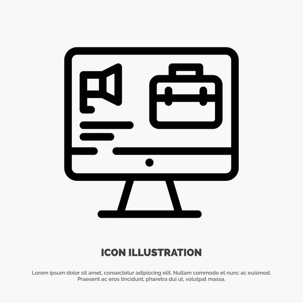 Ordenador, Bolsa, Altavoz, Vector de iconos de línea de trabajo — Vector de stock