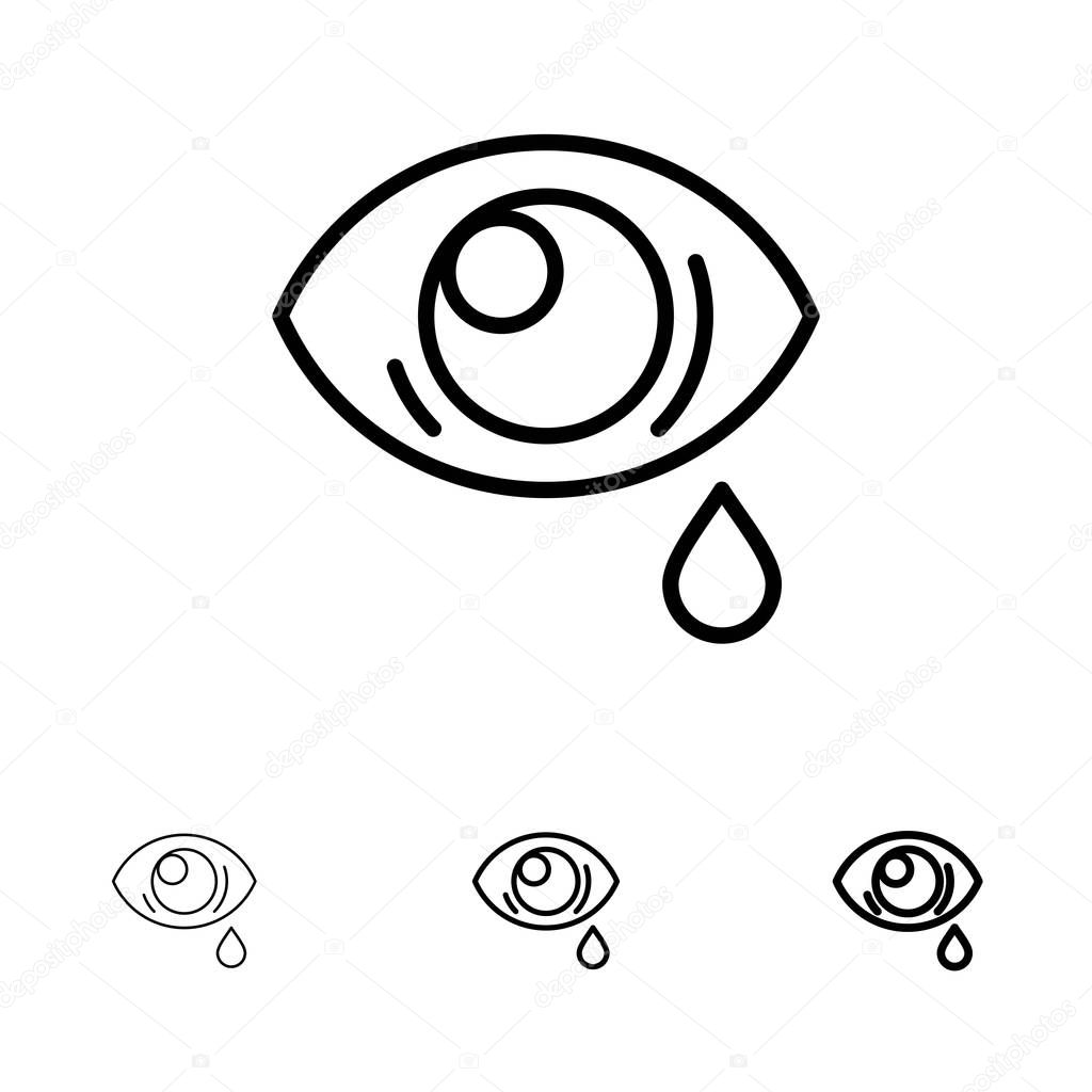 Eye, Droop, Eye, Sad Bold and thin black line icon set