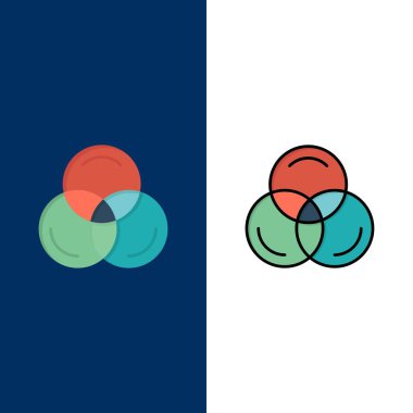 RGB, renk, Web simgeleri. Düz ve çizgi dolu simge set vector Blu