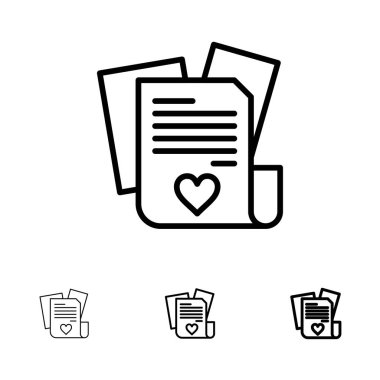 Dosya, Aşk, Kalp, Düğün Kalın ve ince siyah çizgi simge seti