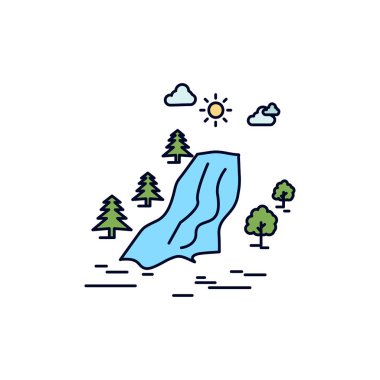 şelale, ağaç, ağrı, bulutlar, doğa Düz Renk Simge Vektör