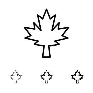 Kanada, Yaprak, Maple Bold ve ince siyah çizgi simge seti