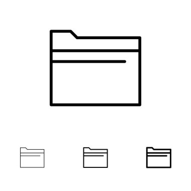 Klasör, Dosya, Veri, Depolama Kalın ve ince siyah çizgi simgesi kümesi