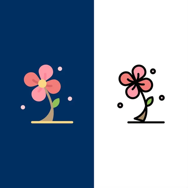 Flora, blommig, blomma, natur, våren ikoner. Plan-och linje fyllning — Stock vektor
