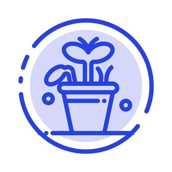 Crecimiento, Hoja, Planta, Línea de puntos azul primavera Icono — Vector de stock