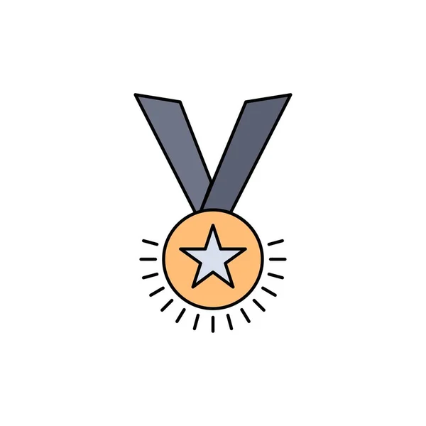 Premio, honor, medalla, rango, reputación, cinta de color plano icono Ve — Archivo Imágenes Vectoriales