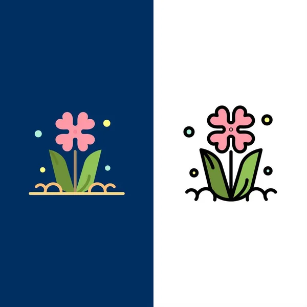 Flora, blommig, blomma, natur, ros ikoner. Plan och linje fylld — Stock vektor
