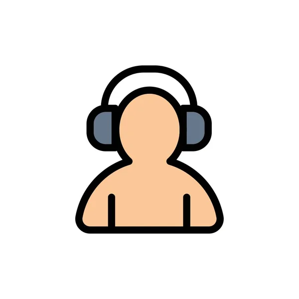 Avatar, Apoyo, Hombre, Auriculares Icono de color plano. Icono del vector ba — Vector de stock