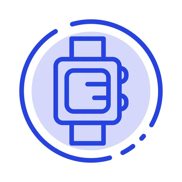 Hand horloge, klok, school blauw gestippelde lijn lijn pictogram — Stockvector