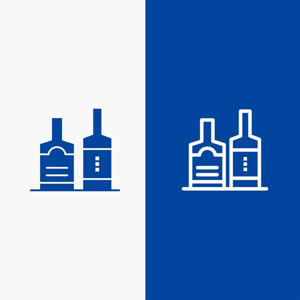 Alcohol, drank, fles, Flessenlijn en glyph Solid icon Blu — Stockvector