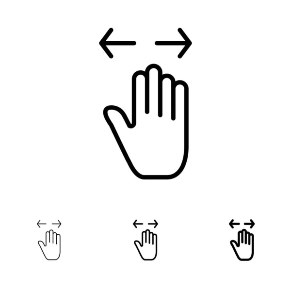 Mano, gesto, izquierda, derecha, alejar Negrita y delgada línea negra ic — Archivo Imágenes Vectoriales