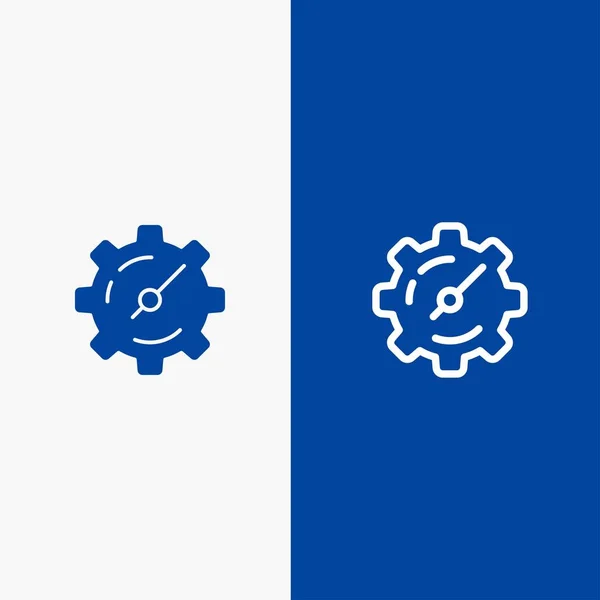Engrenage, Réglage, Ligne de minuterie et Glyphe icône solide Ligne de bannière bleue — Image vectorielle