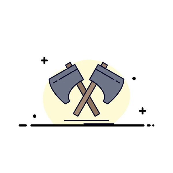 Bijl, Hatchet, gereedschap, Cutter, Viking platte kleur pictogram vector — Stockvector