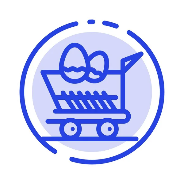 Carro, Carro, Pascua, Compras Icono de línea punteada azul — Vector de stock