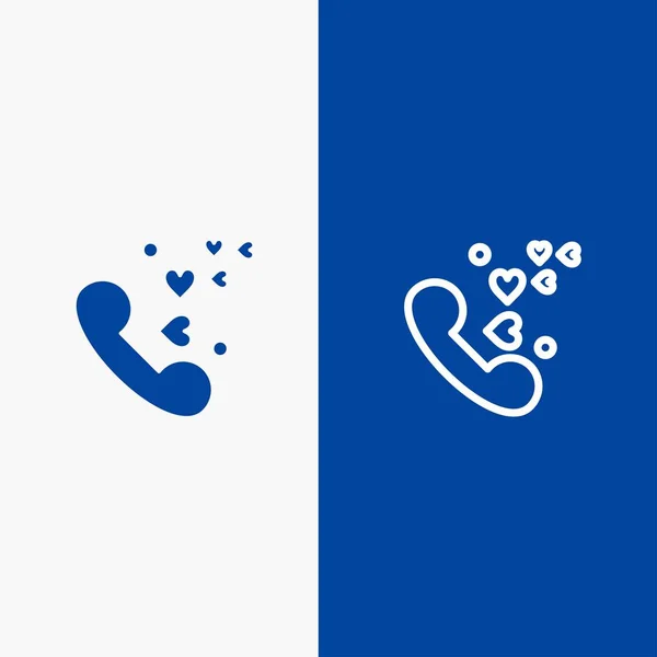 Telefon, Liebe, Herz, Hochzeitslinie und Glyphen solides Symbol blaues Banner — Stockvektor
