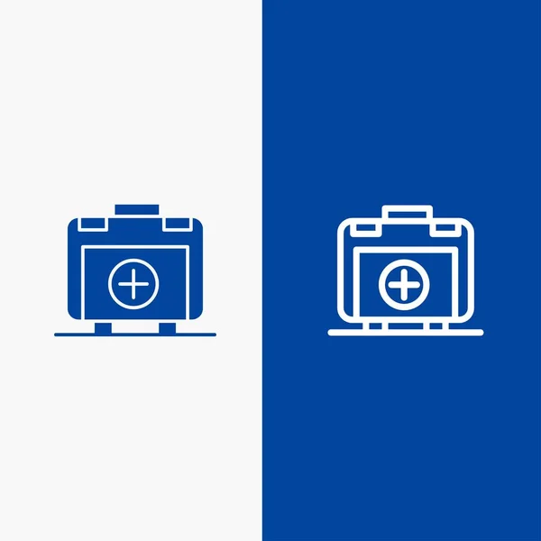 Handtas, tas, gezondheid zak, medische lijn en glyph Solid pictogram blauw — Stockvector