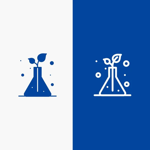 Tudomány, lombik, fák vonal és Glyph Solid ikon kék banner line — Stock Vector
