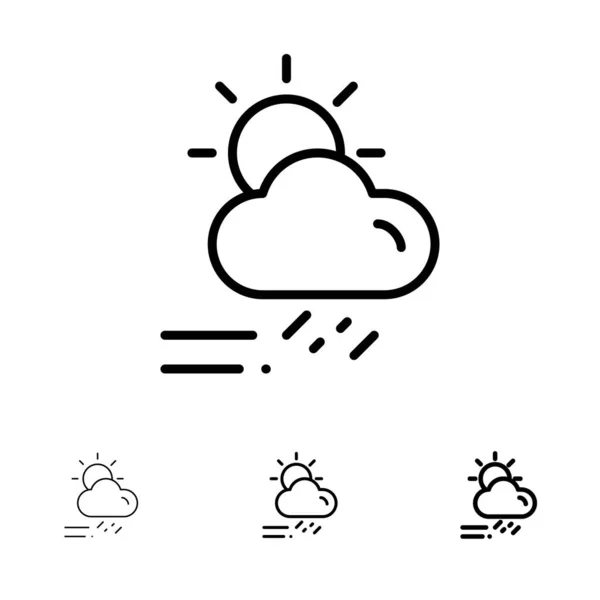 Wolken, Tag, Regen, Jahreszeit, Wetter fett und dünne schwarze Linie Symbol — Stockvektor