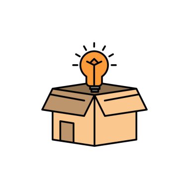 Kutu, İş, Fikir, Çözüm, Ampul Düz Renk Simgesi. Vektör ico