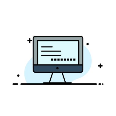 Bilgisayar, Monitör, Metin, Eğitim İş Logo Şablonu. Düz 