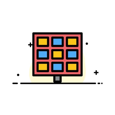 Panel, Güneş, İnşaat İş Düz Hat Dolgulu Simge Vecto