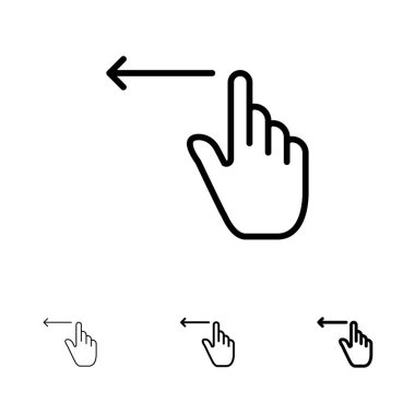 Parmak, Hareketler, El, Sol Kalın ve ince siyah çizgi simgesi seti