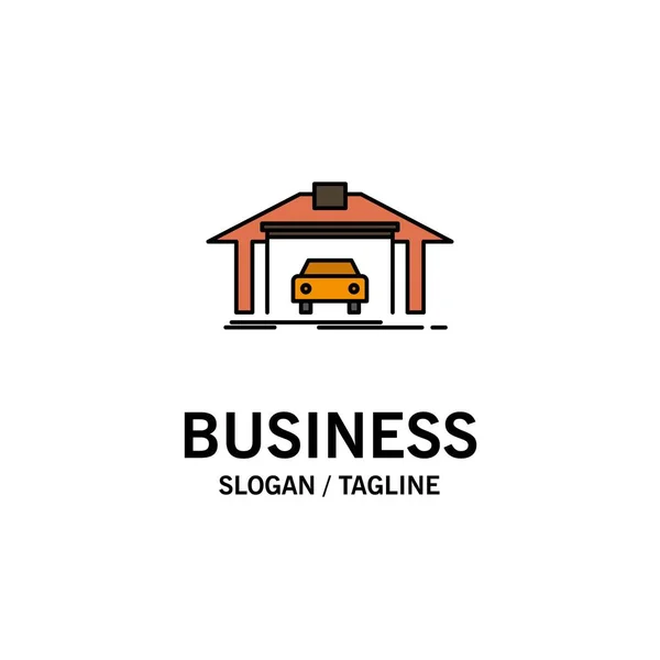 Garázs, épület, autó, építőipari üzleti logo sablon. Lapos — Stock Vector