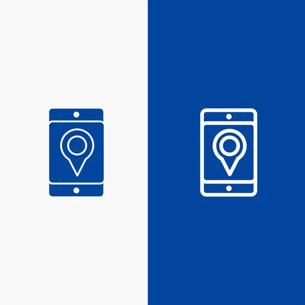 Móvil, Celular, Mapa, Línea de Ubicación y Glifo Sólido icono Azul banne — Archivo Imágenes Vectoriales