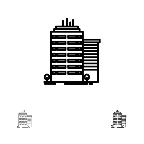 Budova, mrakodrap, Office, horní tučné a tenká černá čára — Stockový vektor